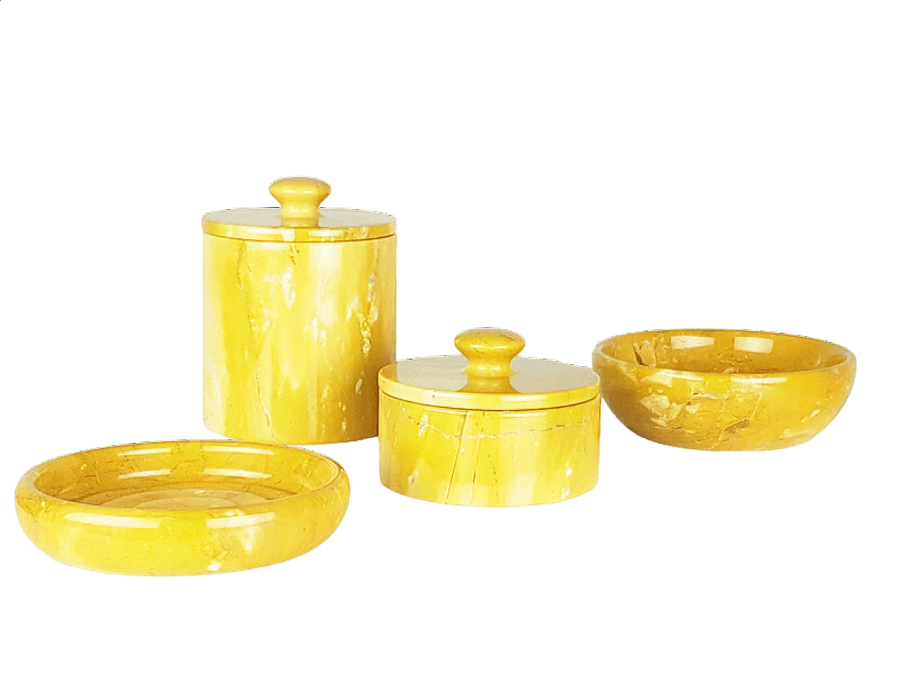 Yellow marble bowl, soap dish and pair of jars, 1970s 12