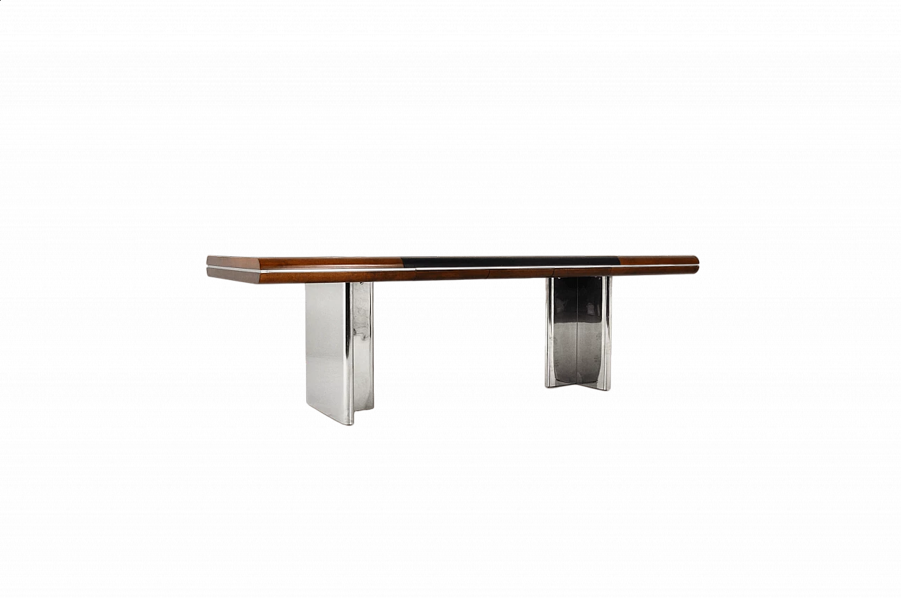 Desk with chromed metal legs and wooden and leather top by Hans Von Klier for Skipper, 1970s 12