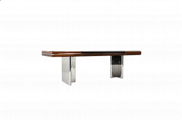 Desk with chromed metal legs and wooden and leather top by Hans Von Klier for Skipper, 1970s