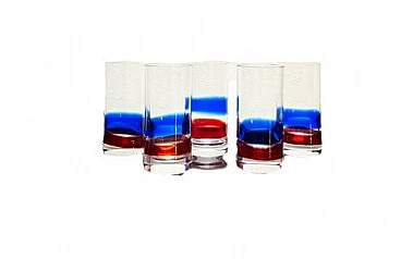 5 Murano glass glasses by Fulvio Bianconi for Venini, 1950s