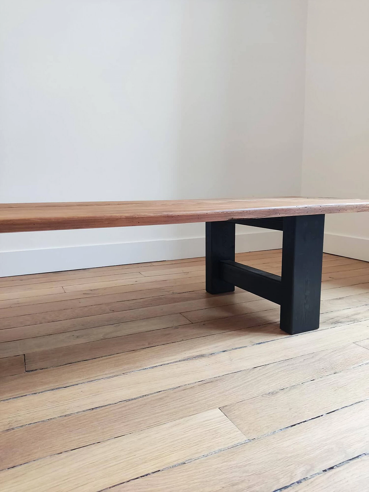 French pine bench on black wooden legs, 1950s 12