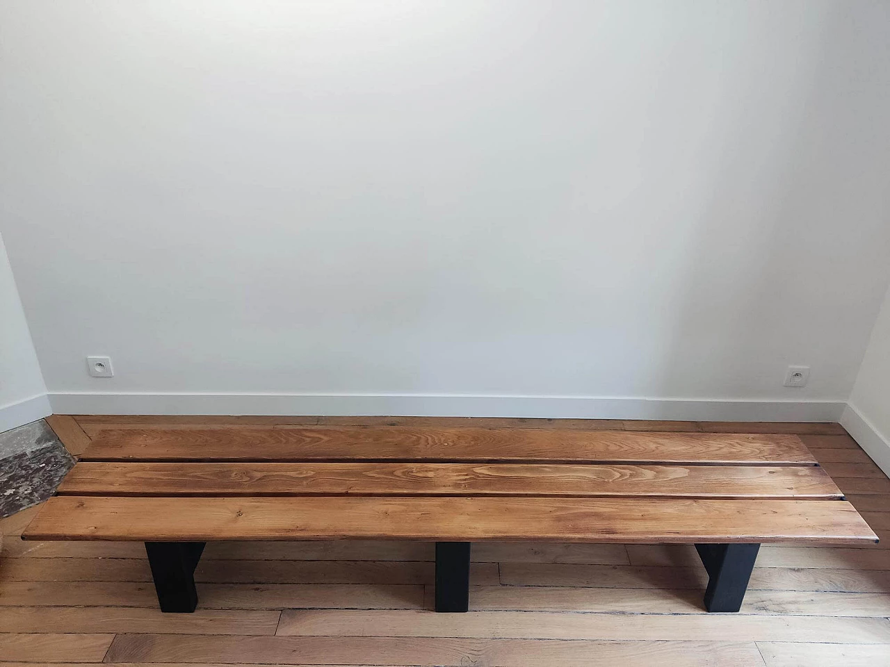 French pine bench on black wooden legs, 1950s 13