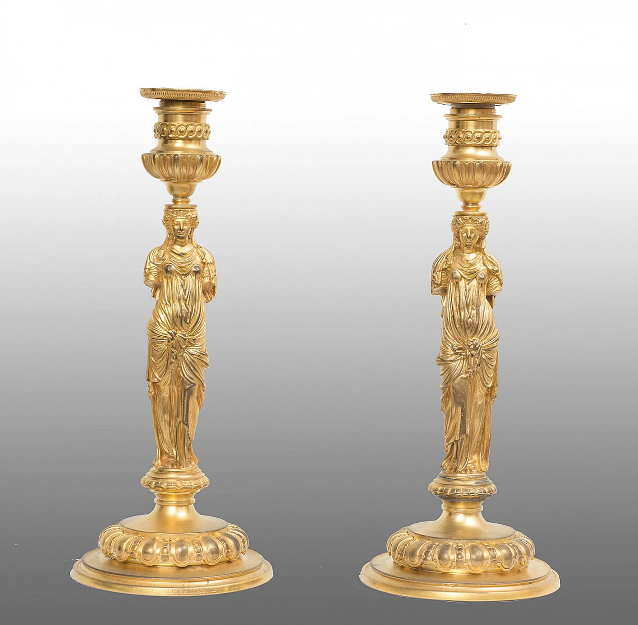 Pair of gilded bronze Empire candelabra by Barbedienne, 19th century 1