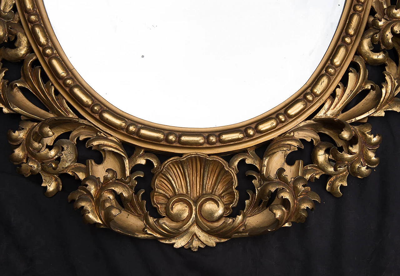 Florentine oval mirror in gilded and carved wood, late 19th century 3