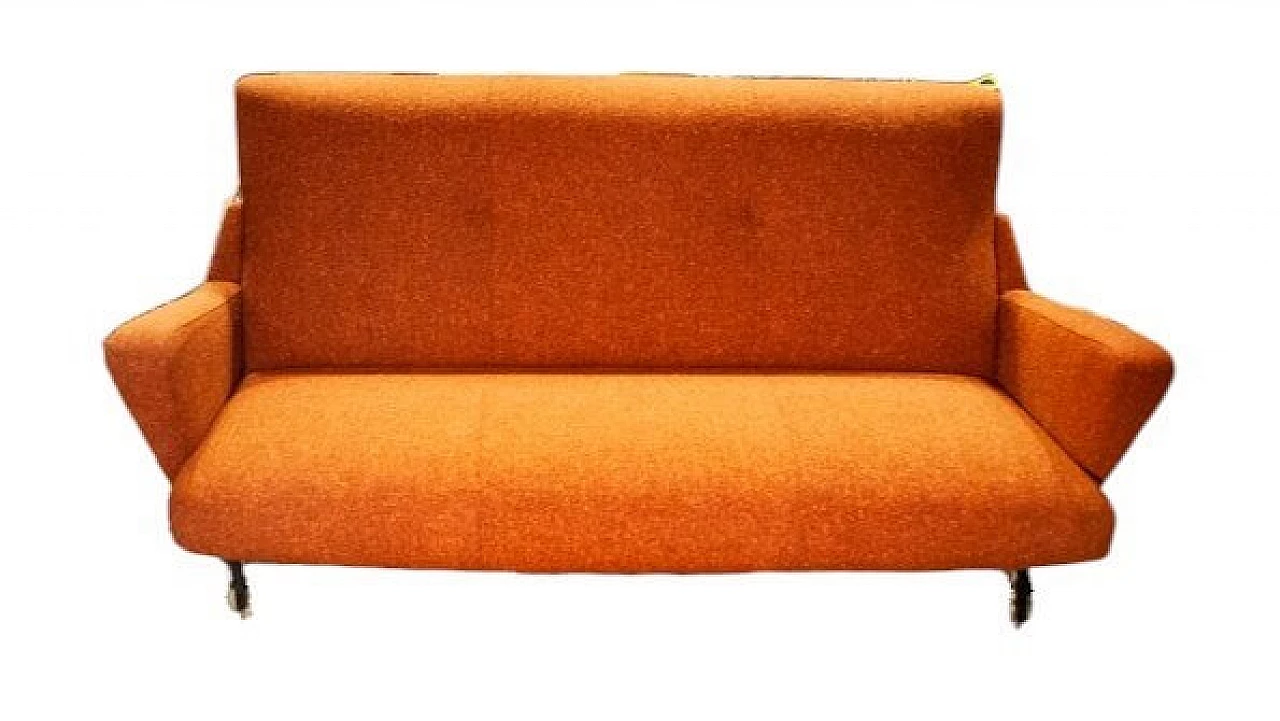 Orange sofa with iron legs, 1950s 6