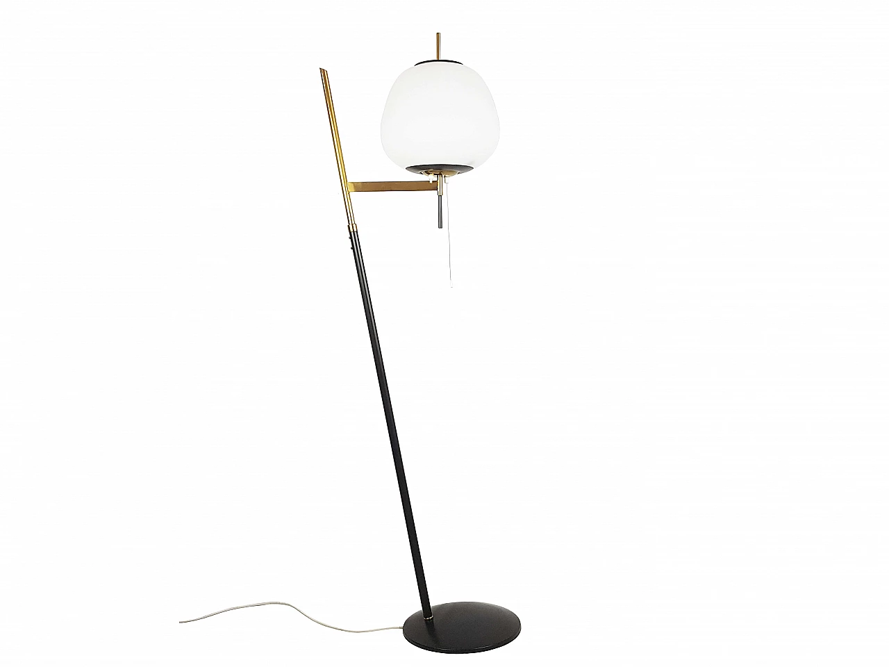 Glass, black metal and brass floor lamp attributed to Stilnovo, 1950s 2