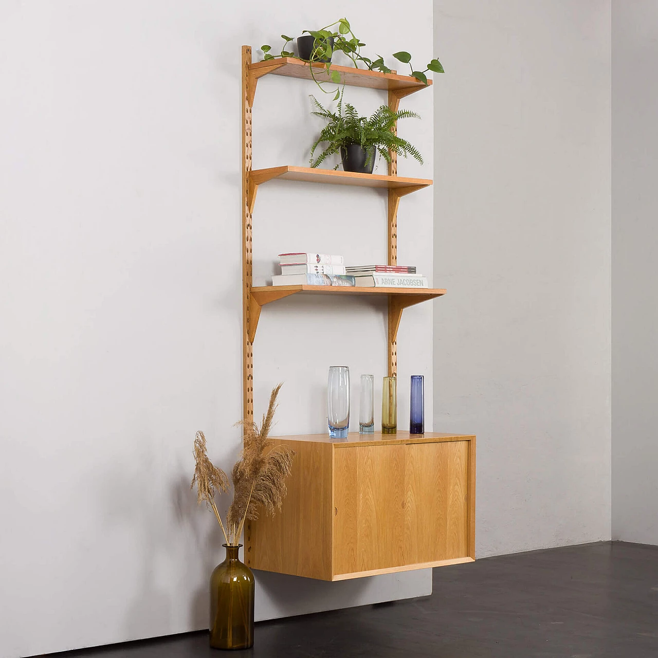 One-bay oak bookcase with sliding door cabinet by Poul Cadovius, 1960s 2