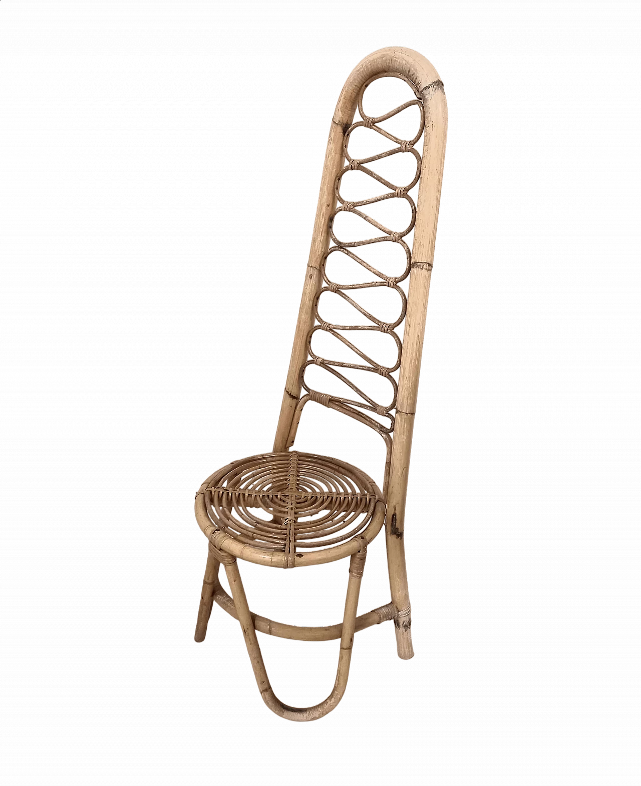 Bamboo and wicker high-back chair in the style of Bonacina, 1970s 7