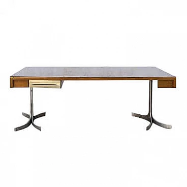 Desk in aluminum, wood and glass from Trau, 1960s