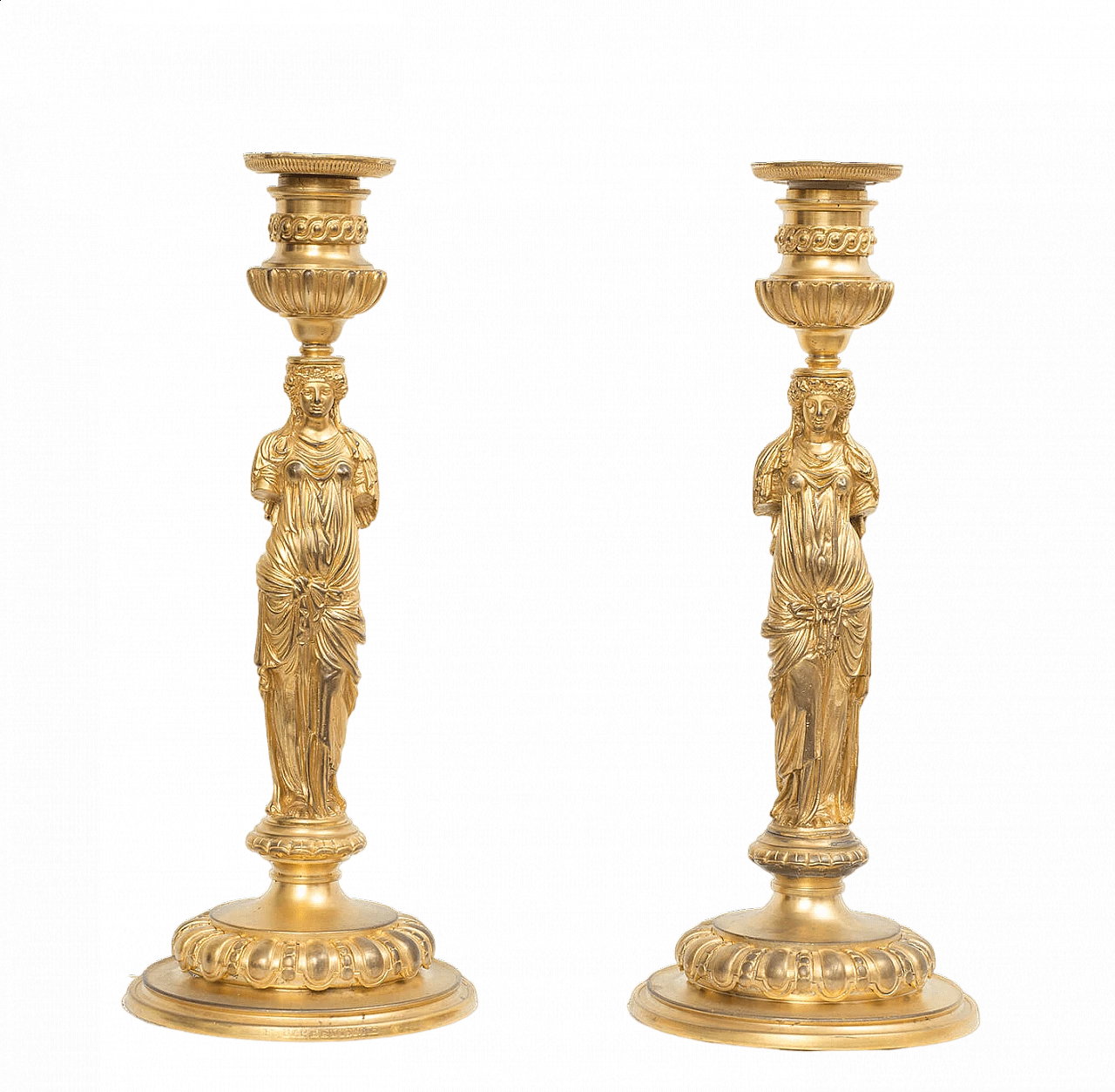 Pair of gilded bronze Empire candelabra by Barbedienne, 19th century 6