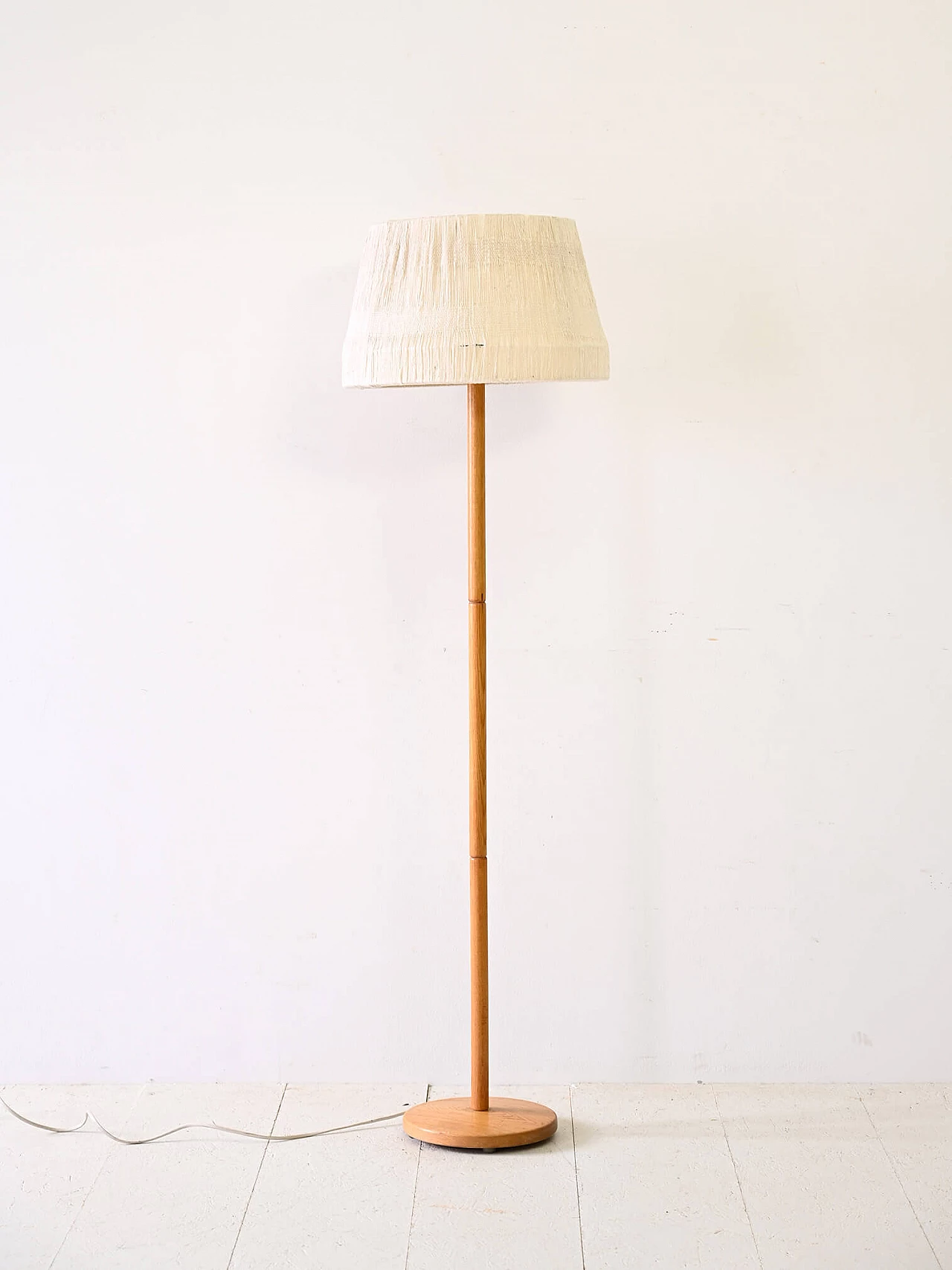 Oak floor lamp with white fabric shade, 1960s 2