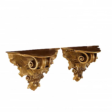 Pair of carved and gilded corbels, second half of the 19th century