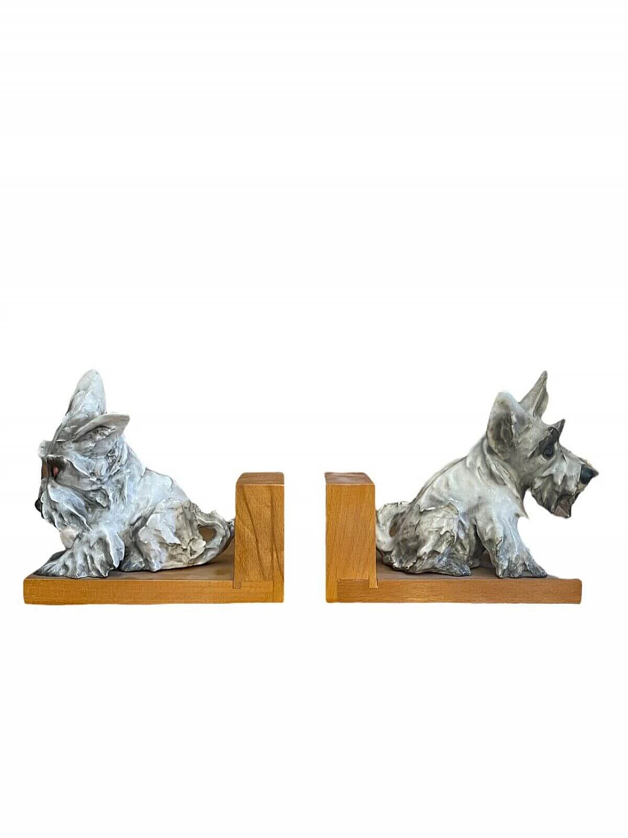 Cacciapuoti, coppia di ferma libri in ceramica a forma di cane 2