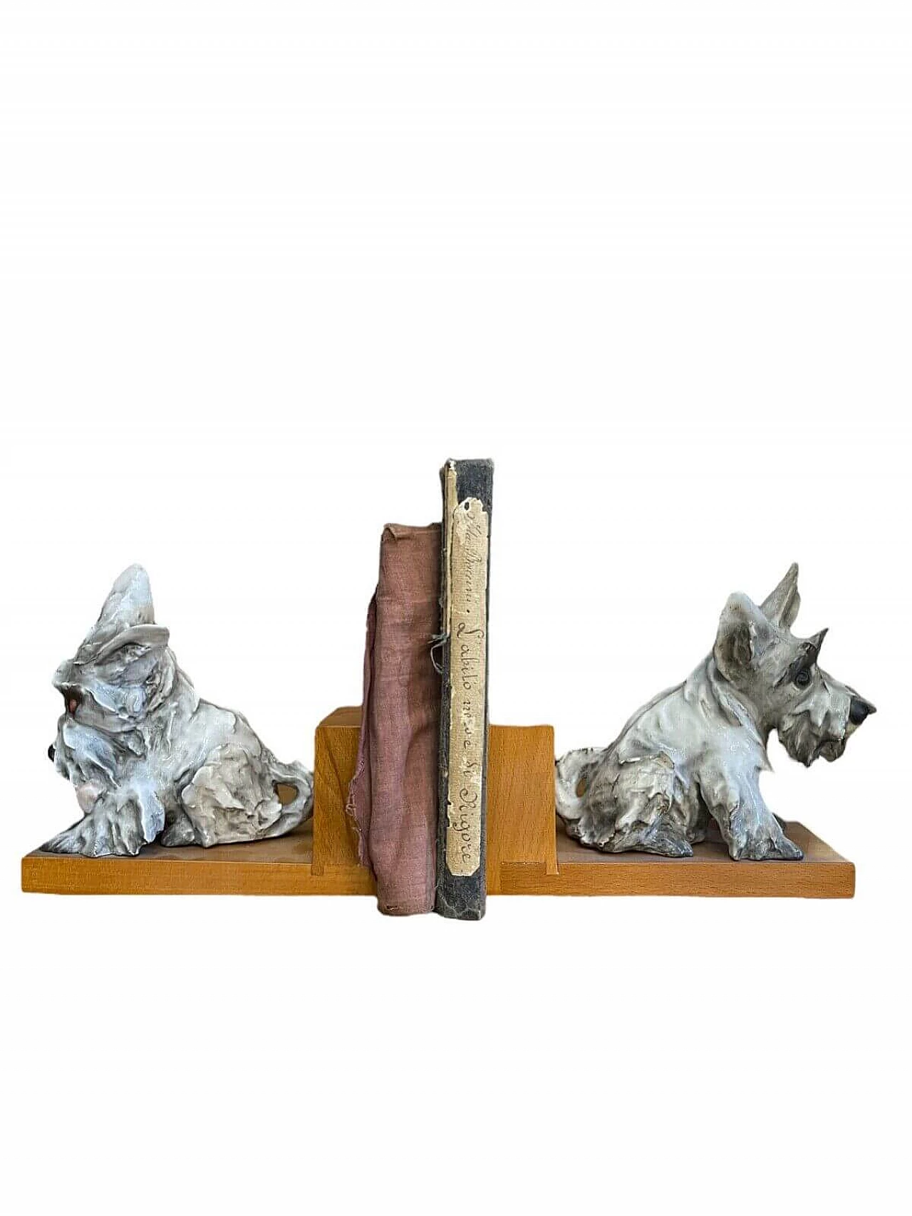 Cacciapuoti, coppia di ferma libri in ceramica a forma di cane 3