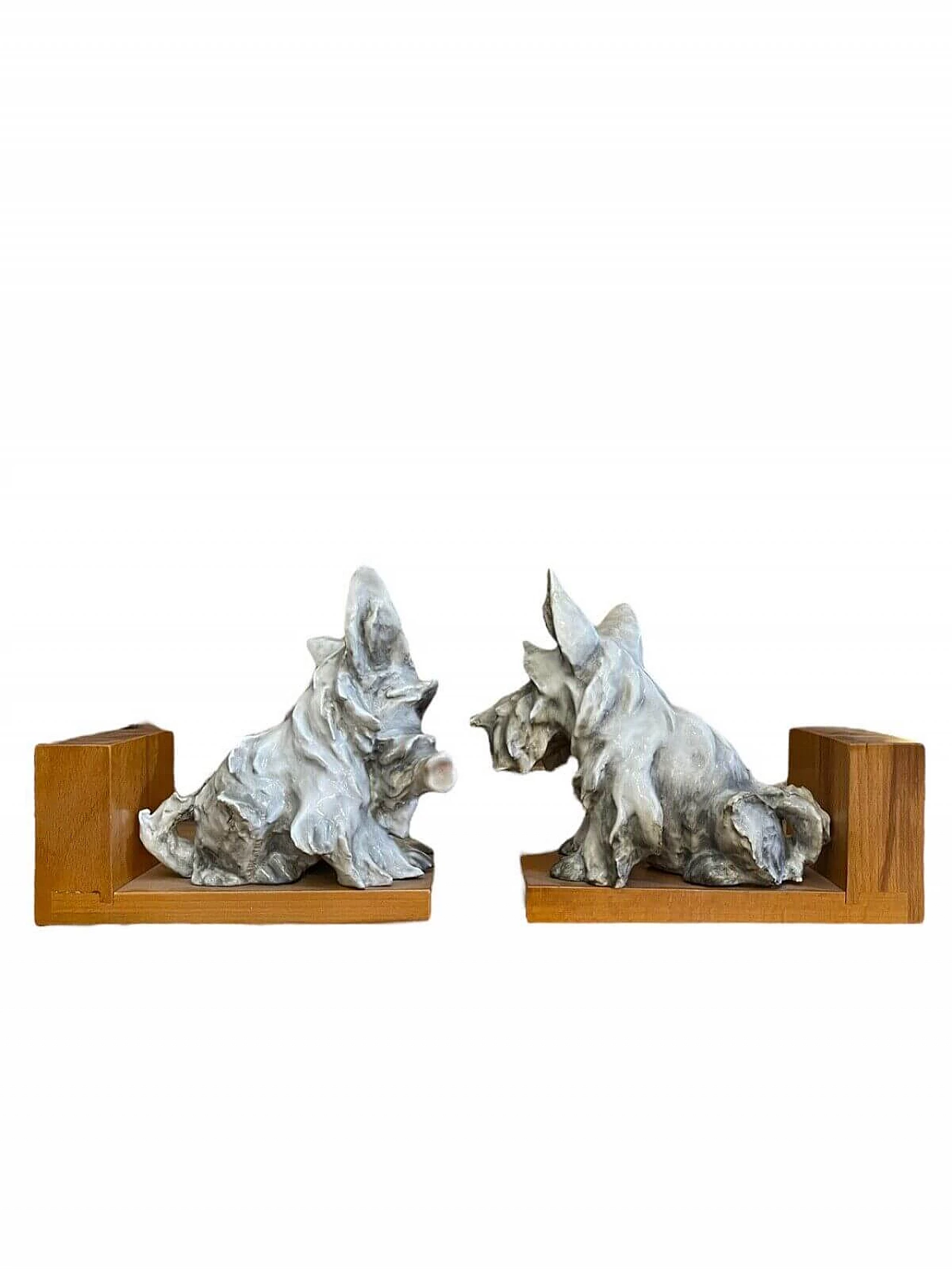 Cacciapuoti, coppia di ferma libri in ceramica a forma di cane 5
