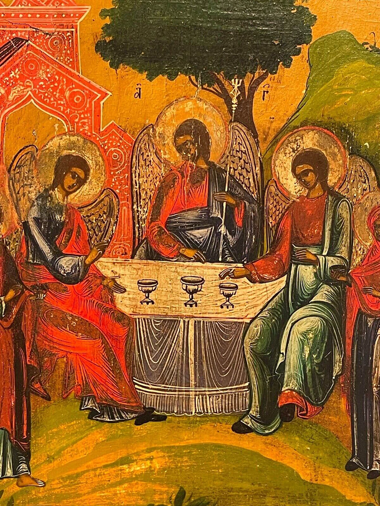 Angeli intorno alla tavola, icona russa, '800 1