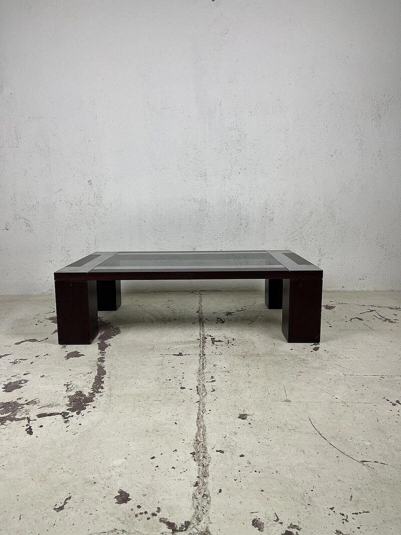 Wood and glass coffee table, 1970s 1