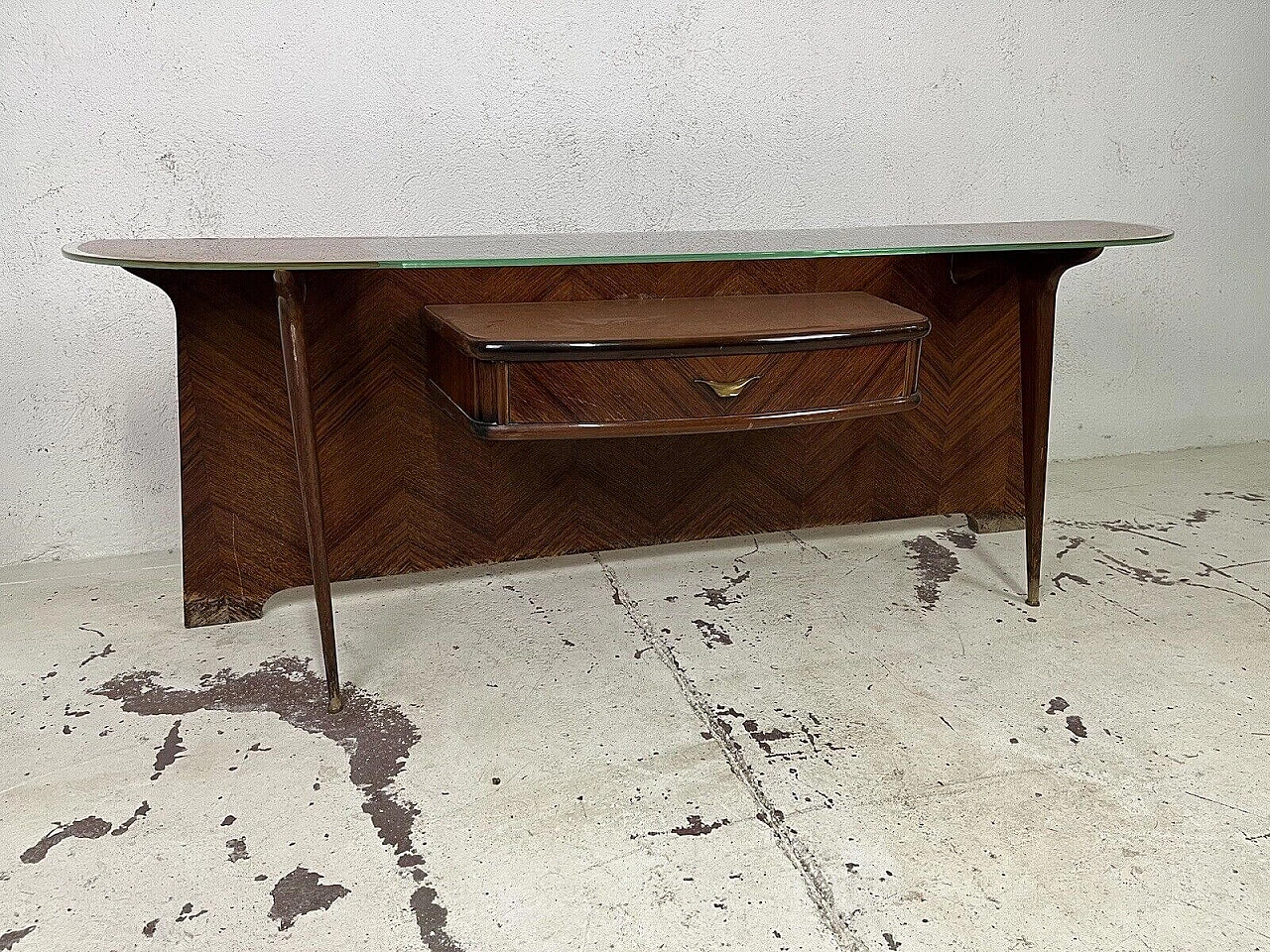 Wood console with glass top, 1950s 1