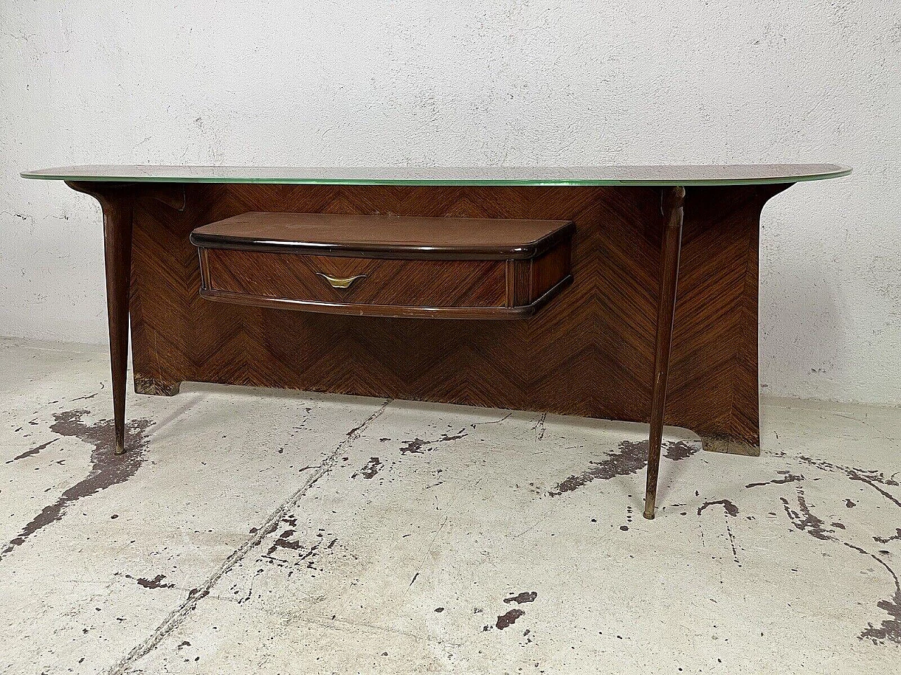 Wood console with glass top, 1950s 2