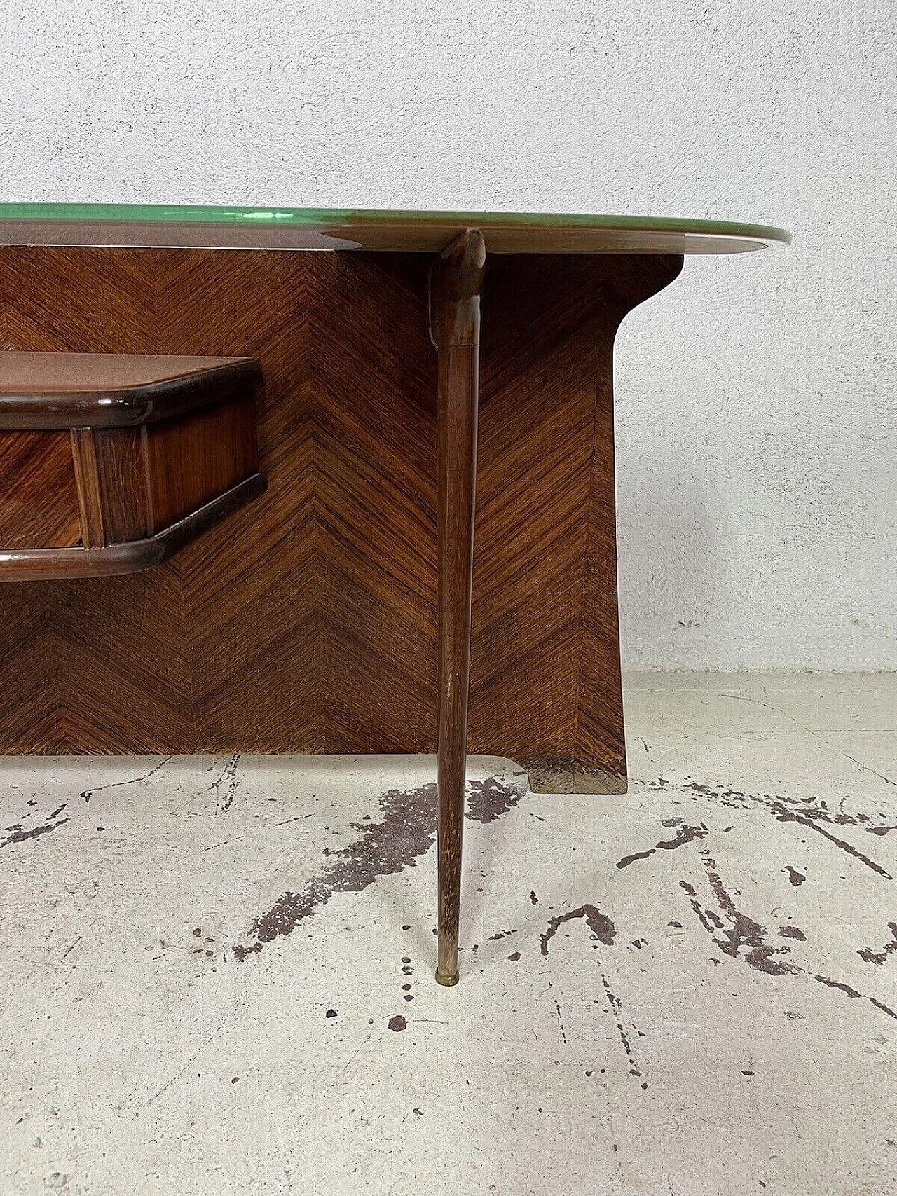 Wood console with glass top, 1950s 3