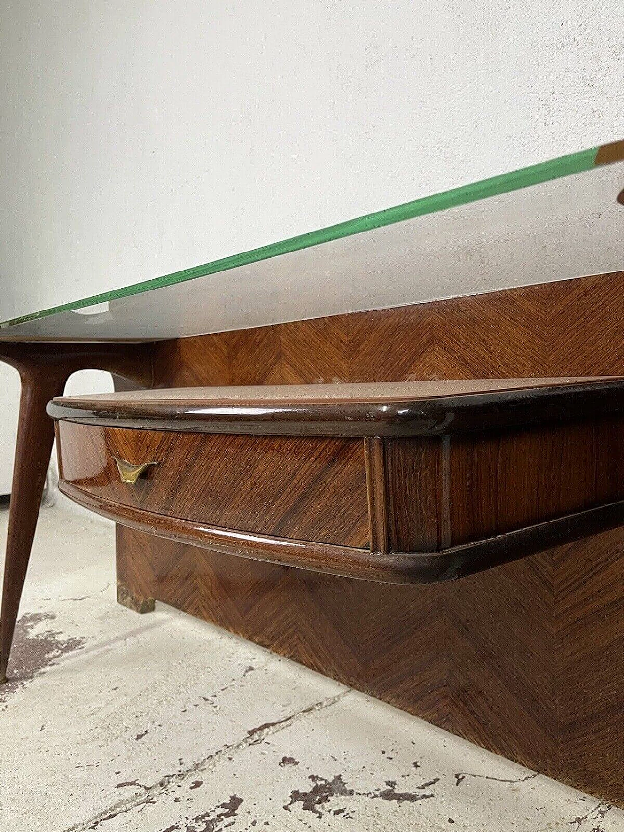 Wood console with glass top, 1950s 7