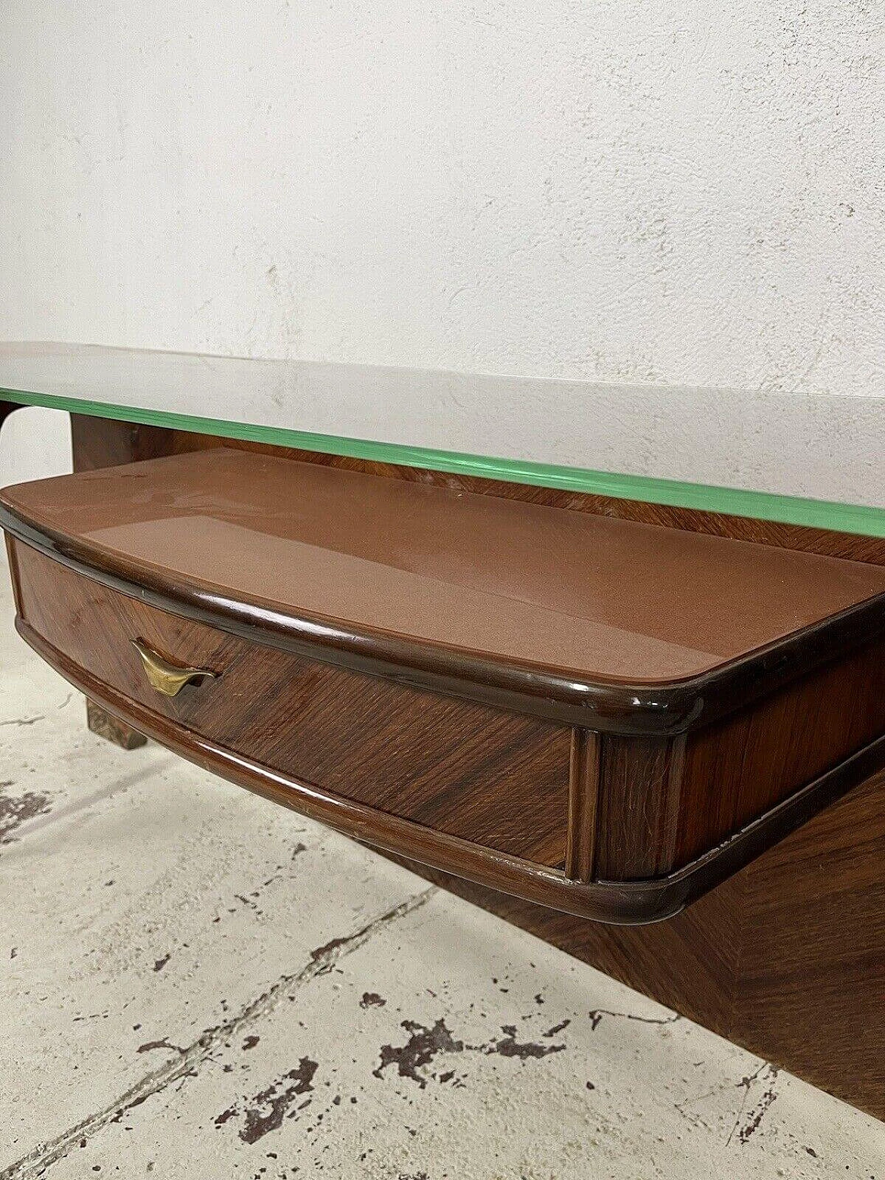 Wood console with glass top, 1950s 8