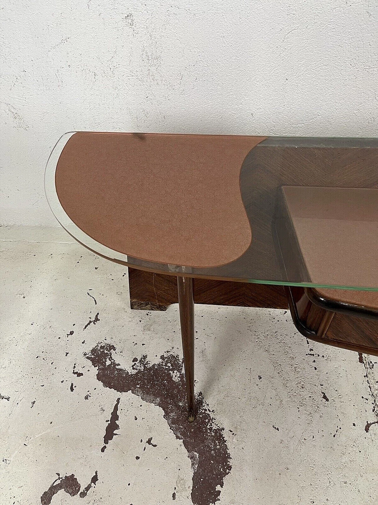 Wood console with glass top, 1950s 10