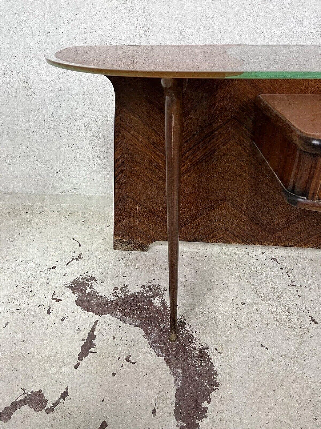 Wood console with glass top, 1950s 11