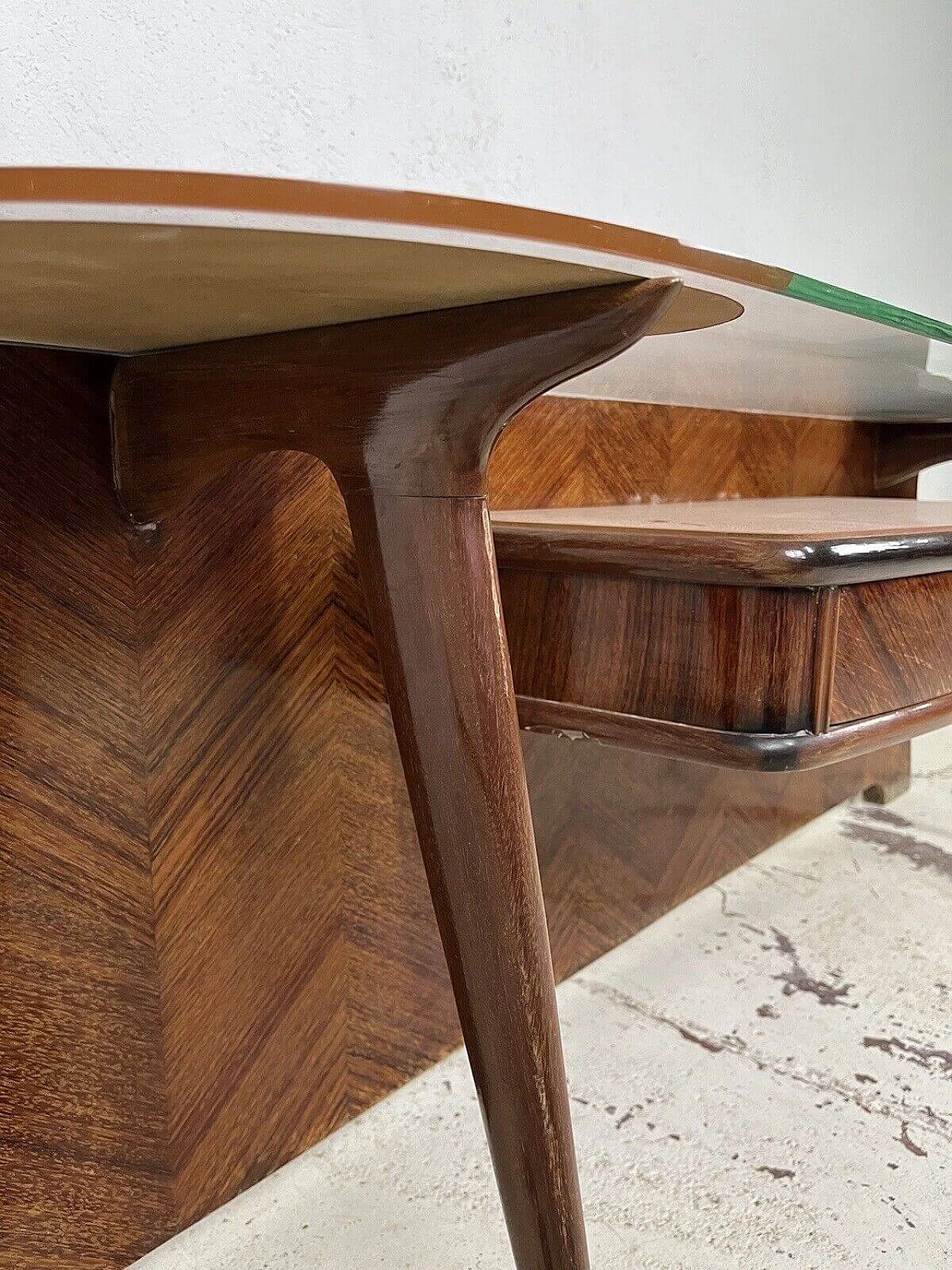 Wood console with glass top, 1950s 12