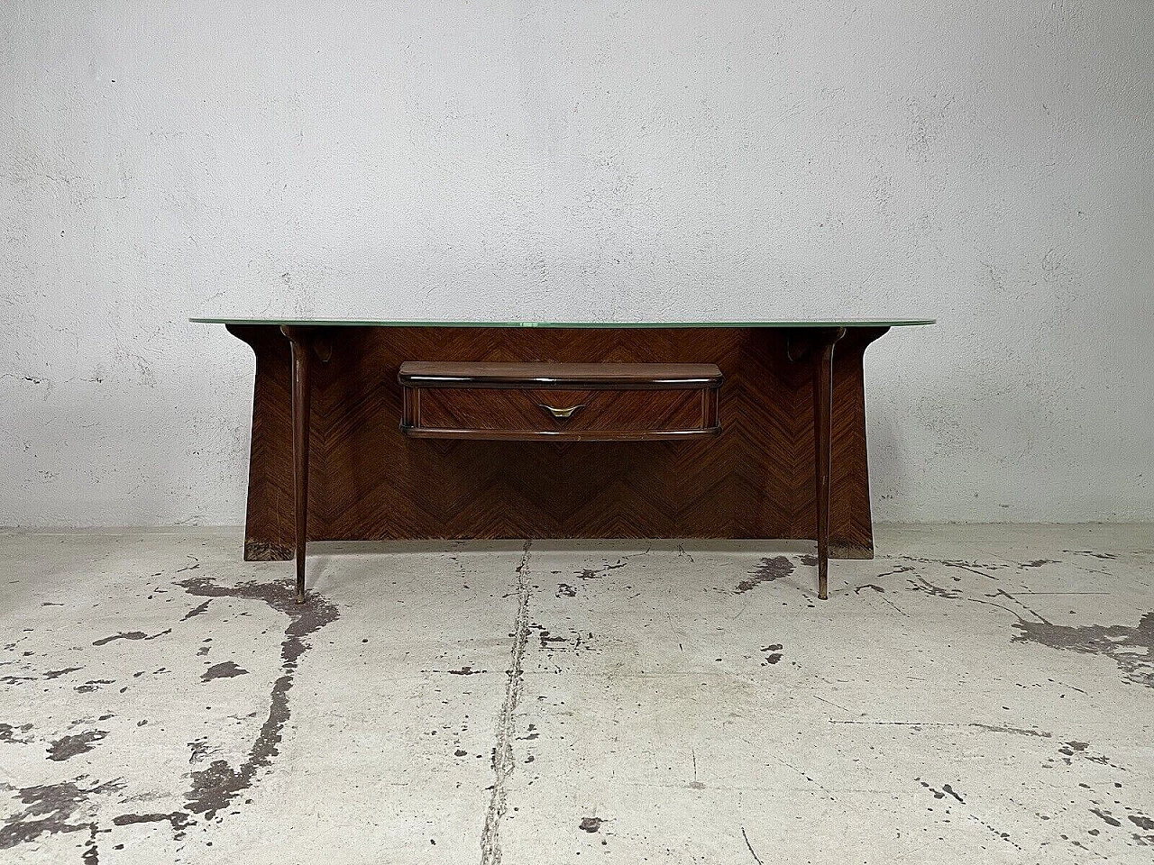 Wood console with glass top, 1950s 15