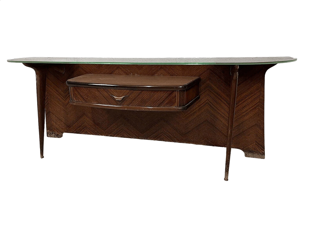 Wood console with glass top, 1950s 16