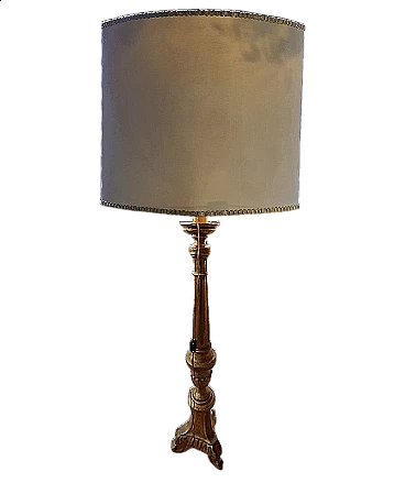 Wood floor lamp with fabric shade, 1980s