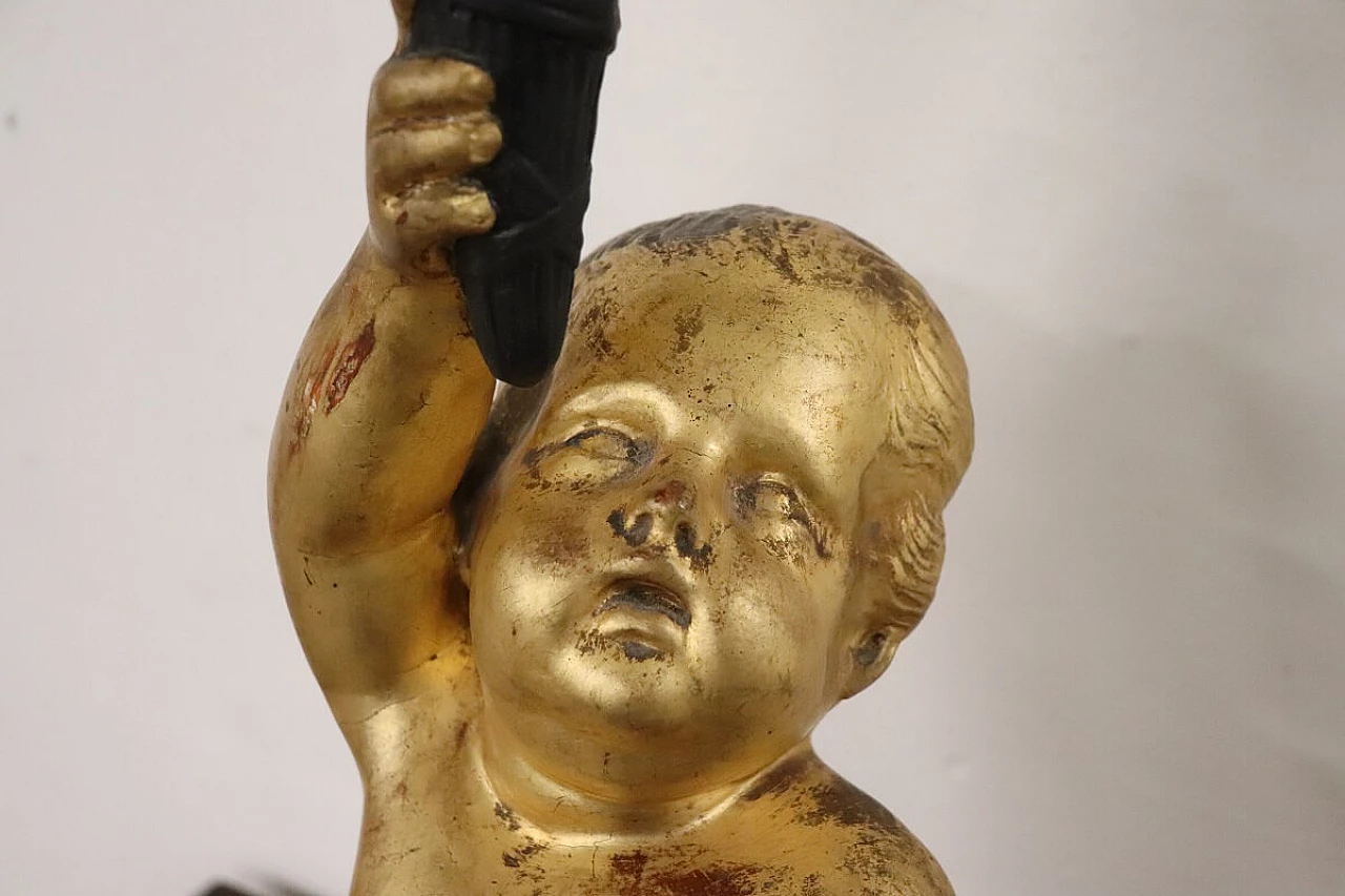 Gilded candle holder putto on wood base 5