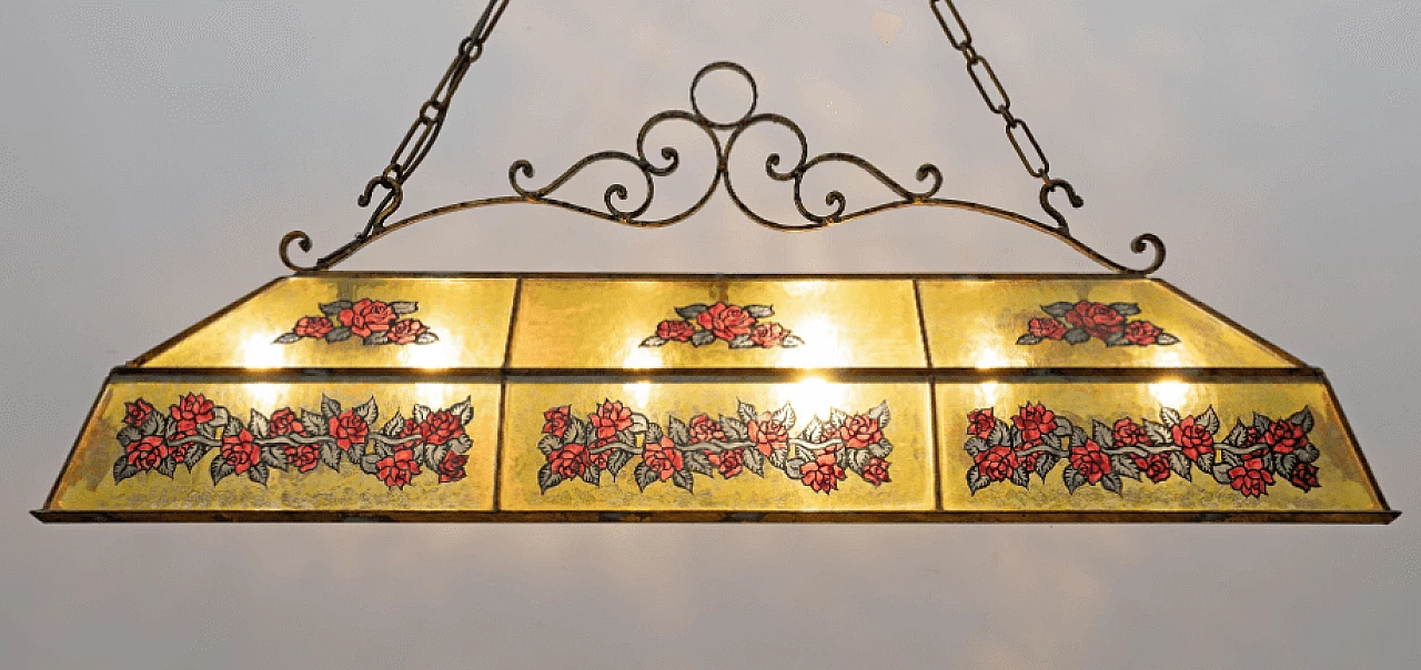 Wrought iron and painted glass chandelier, 1960s 11