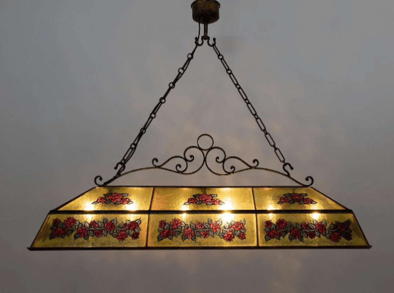 Wrought iron and painted glass chandelier, 1960s 12