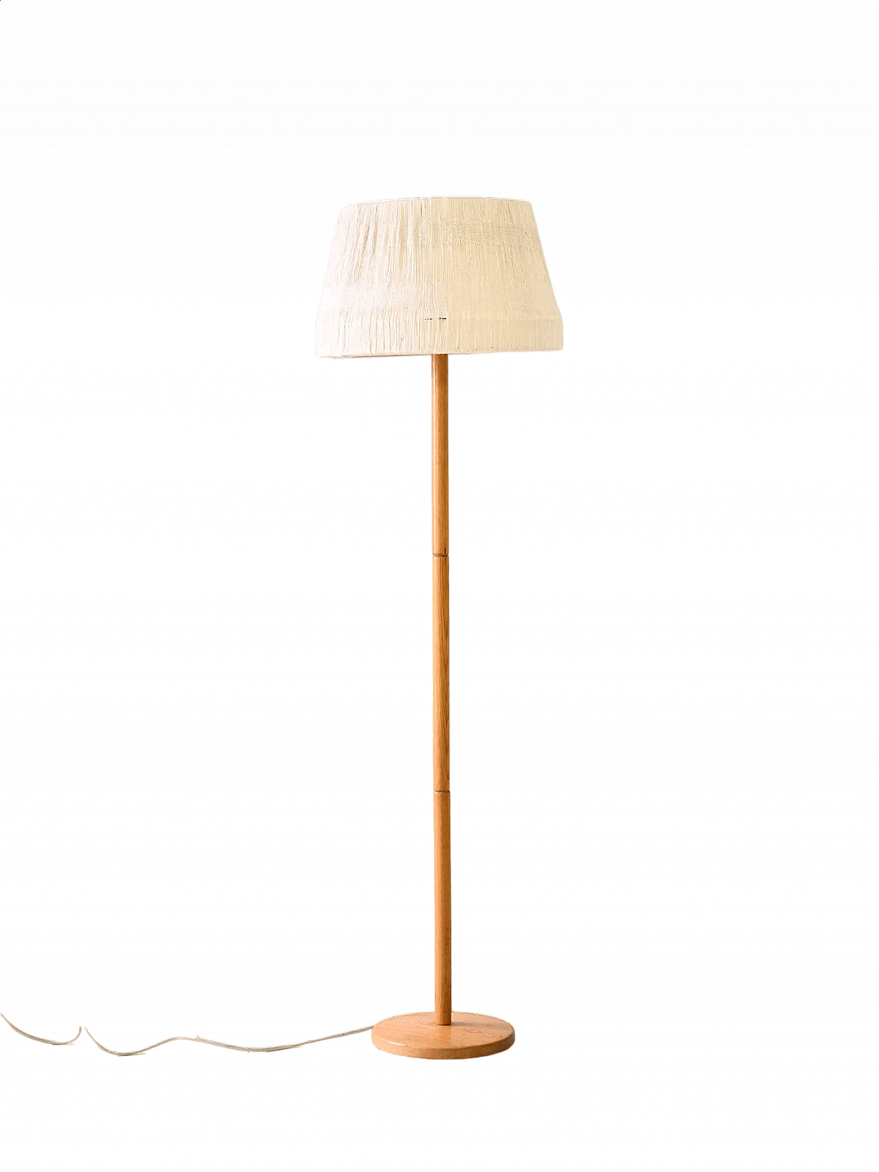 Oak floor lamp with white fabric shade, 1960s 12