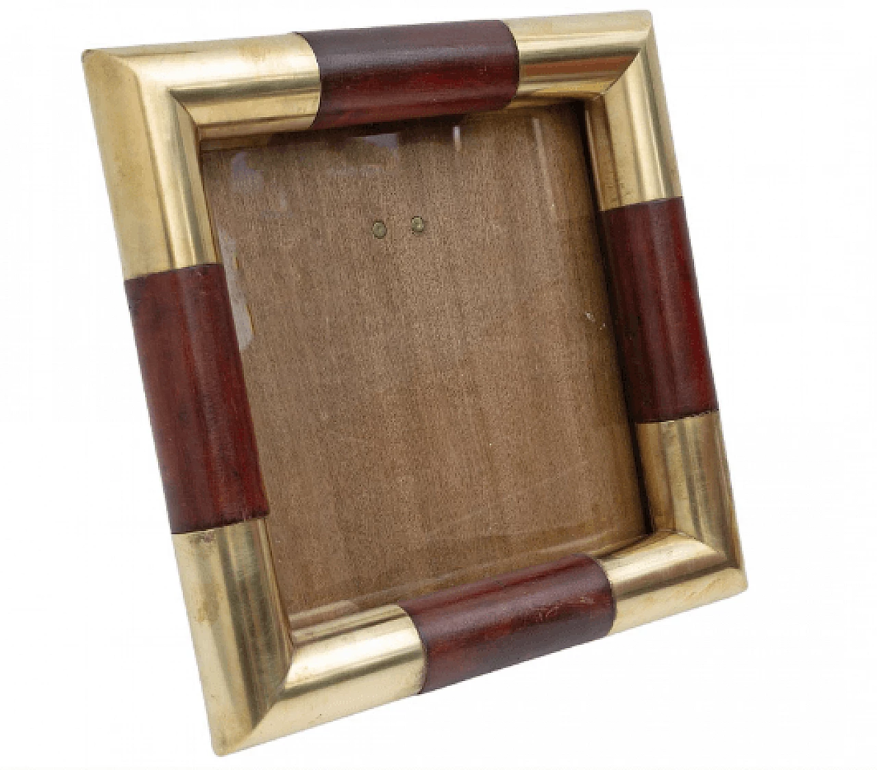 Brass and wood photo frame in the style of Tommaso Barbi, 1970s 1