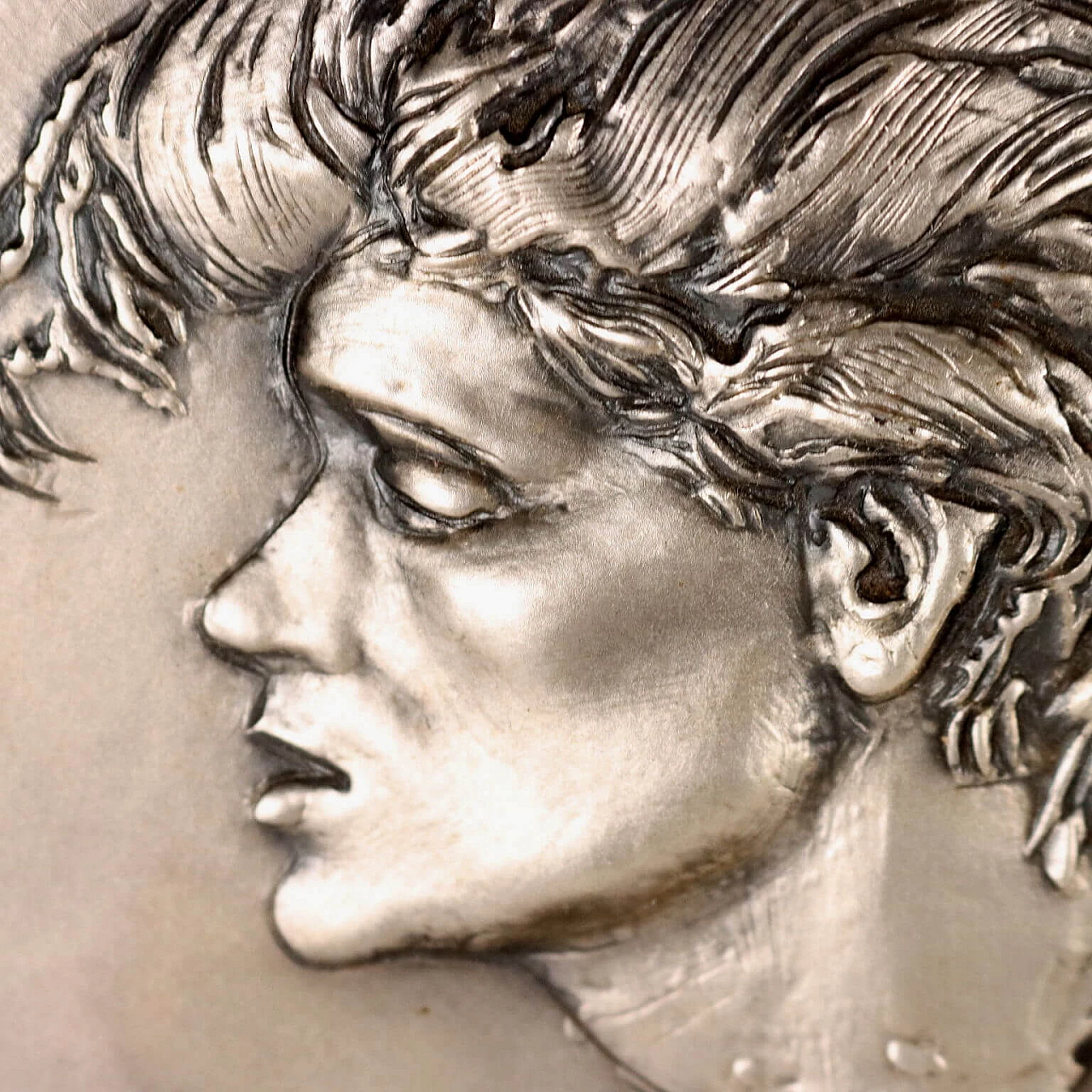 Pietro Annigoni, female face, silver bas-relief, 1970s 4