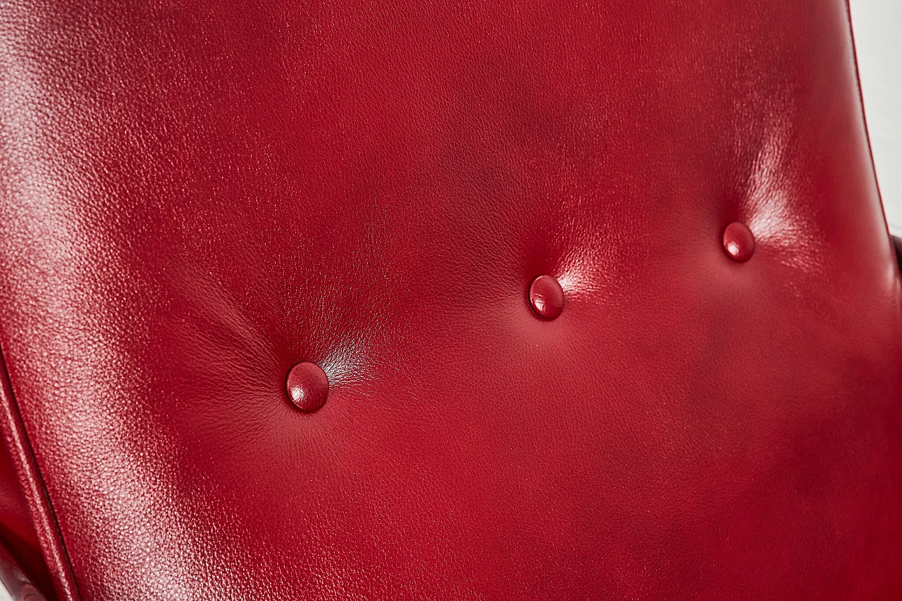 Pair of burgundy leather armchairs in Bauhaus style by József Peresztegi, 1950s 9