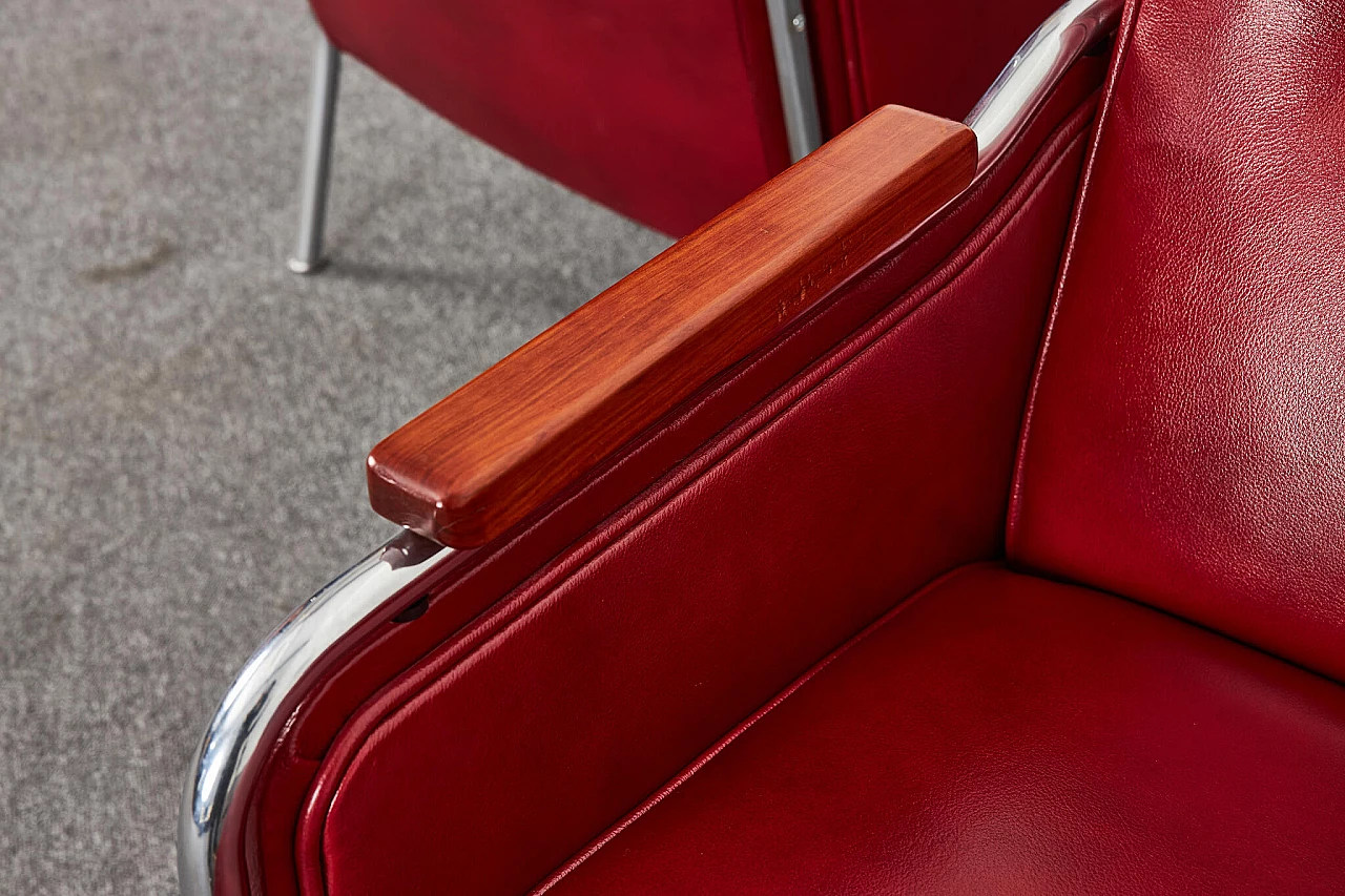 Pair of burgundy leather armchairs in Bauhaus style by József Peresztegi, 1950s 10