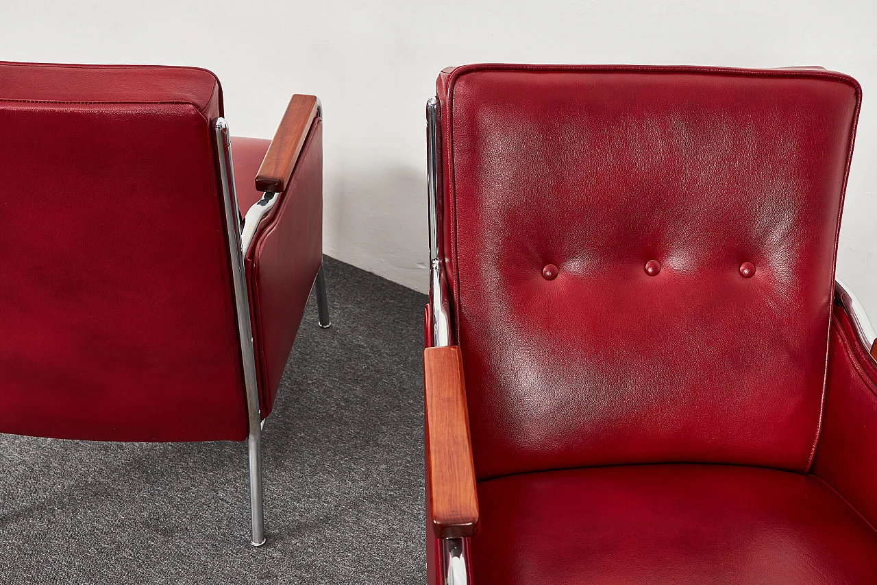 Pair of burgundy leather armchairs in Bauhaus style by József Peresztegi, 1950s 11