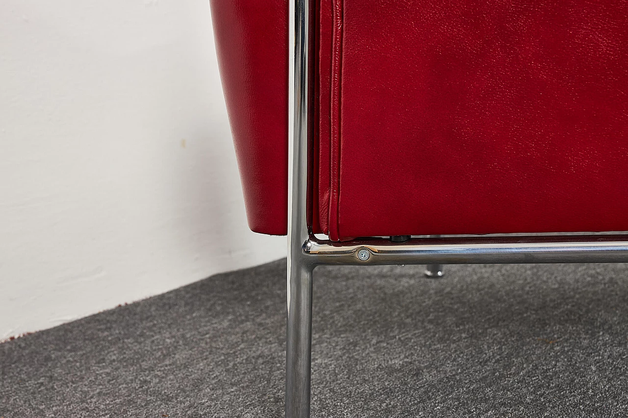 Pair of burgundy leather armchairs in Bauhaus style by József Peresztegi, 1950s 14