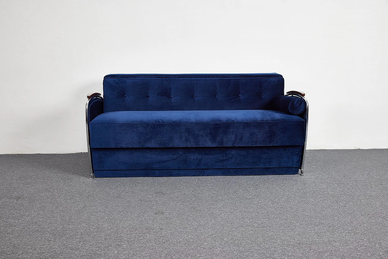 Divano-letto in velluto blu in stile Bauhaus di József Peresztegi, 1958 2