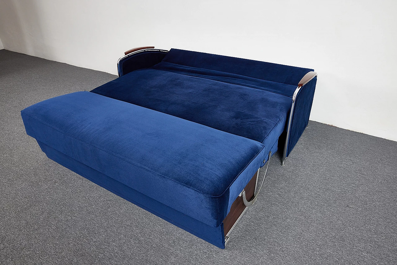 Divano-letto in velluto blu in stile Bauhaus di József Peresztegi, 1958 10