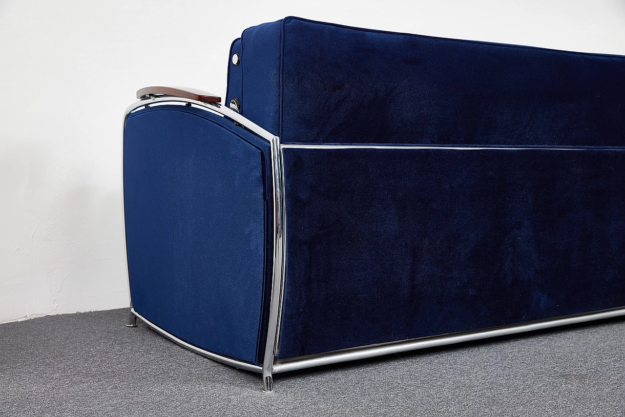 Divano-letto in velluto blu in stile Bauhaus di József Peresztegi, 1958 13