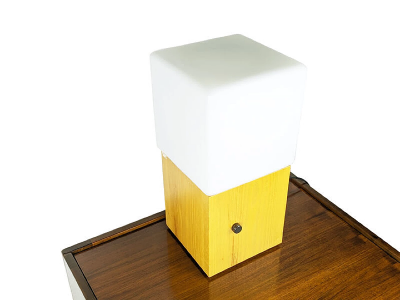 Wood and white sandblasted glass table lamp, 1970s 9