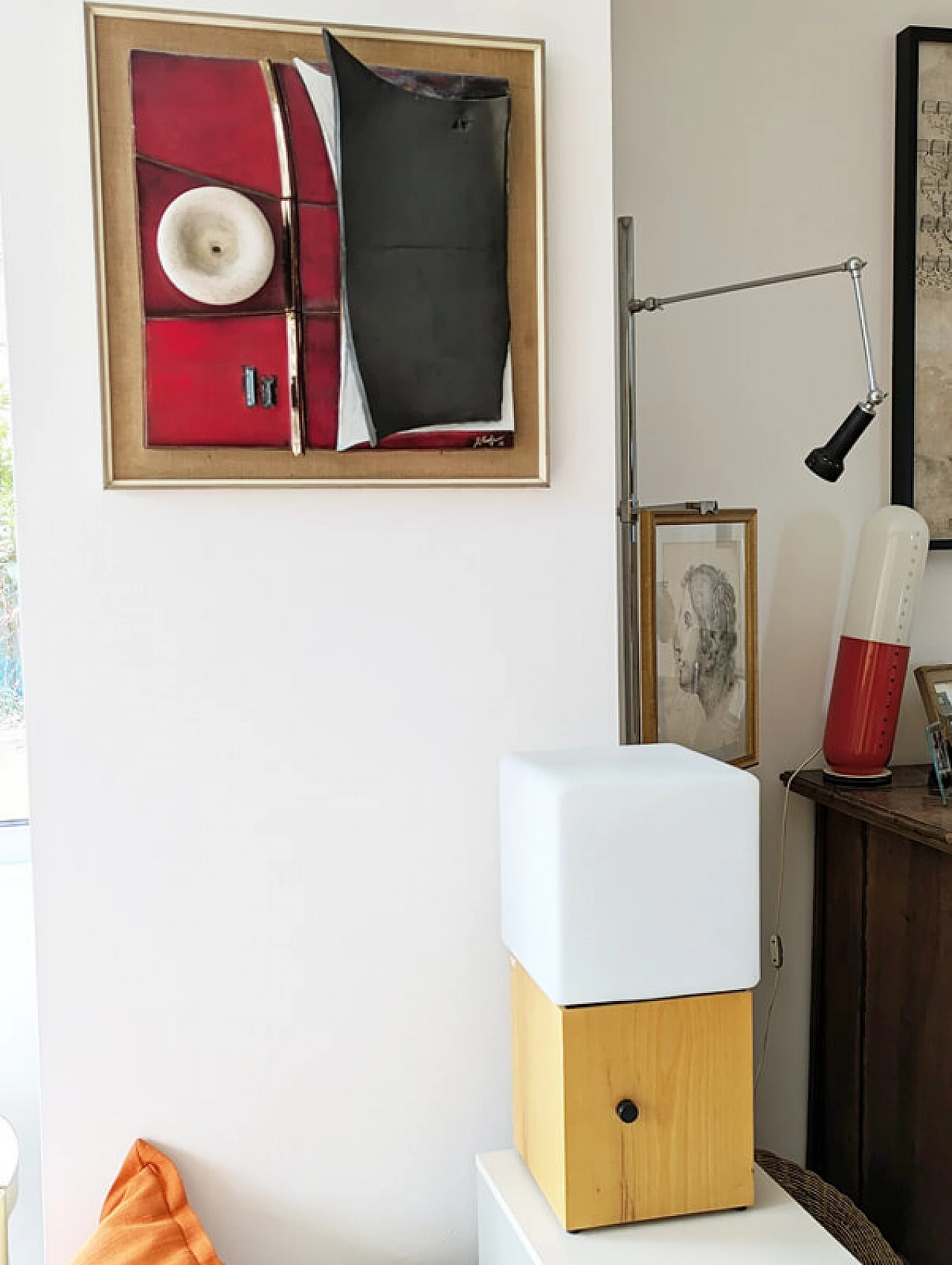 Wood and white sandblasted glass table lamp, 1970s 13