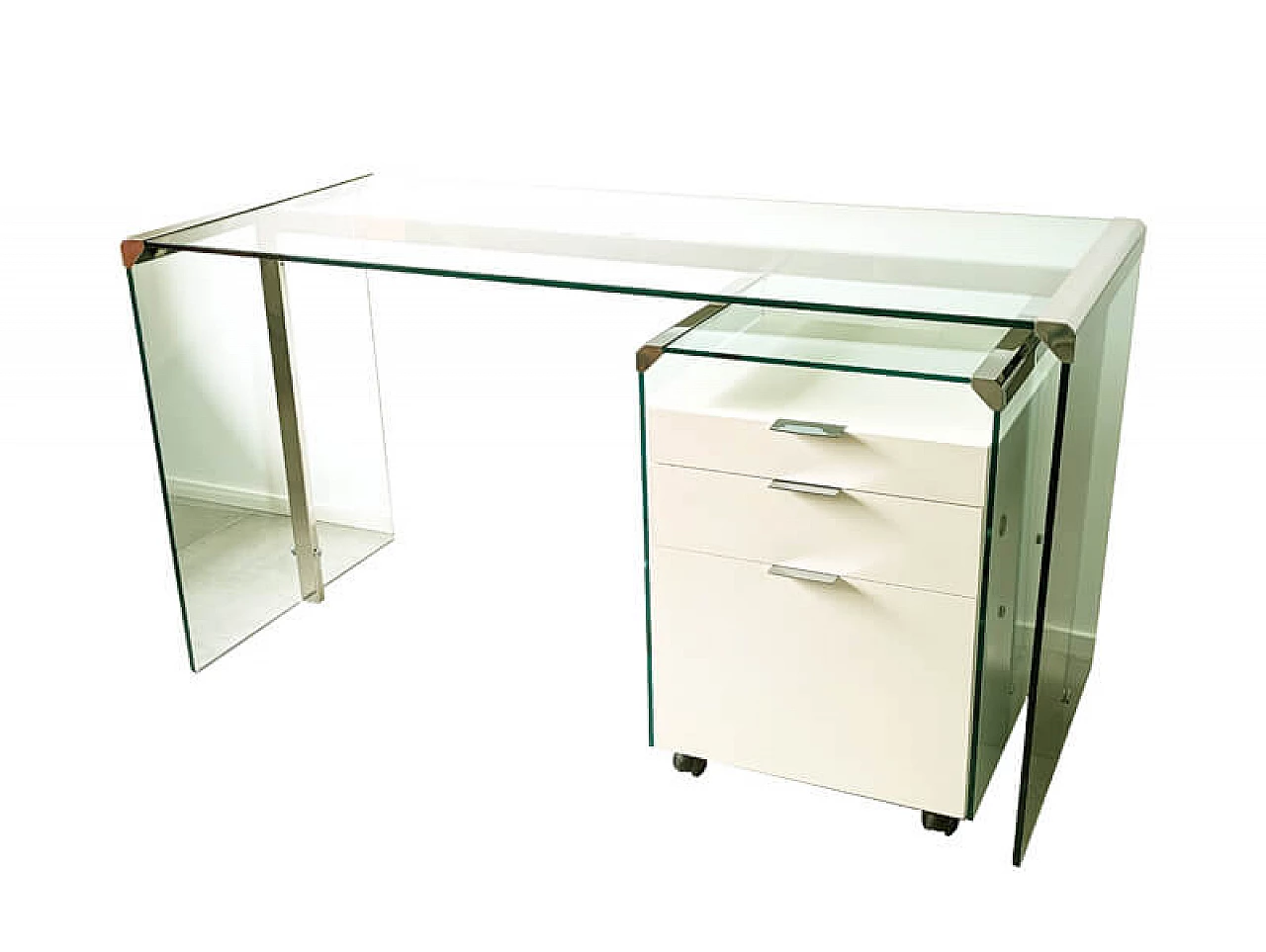 Glass, painted wood and chrome-plated metal desk by Gallotti and Radice, 1990s 2