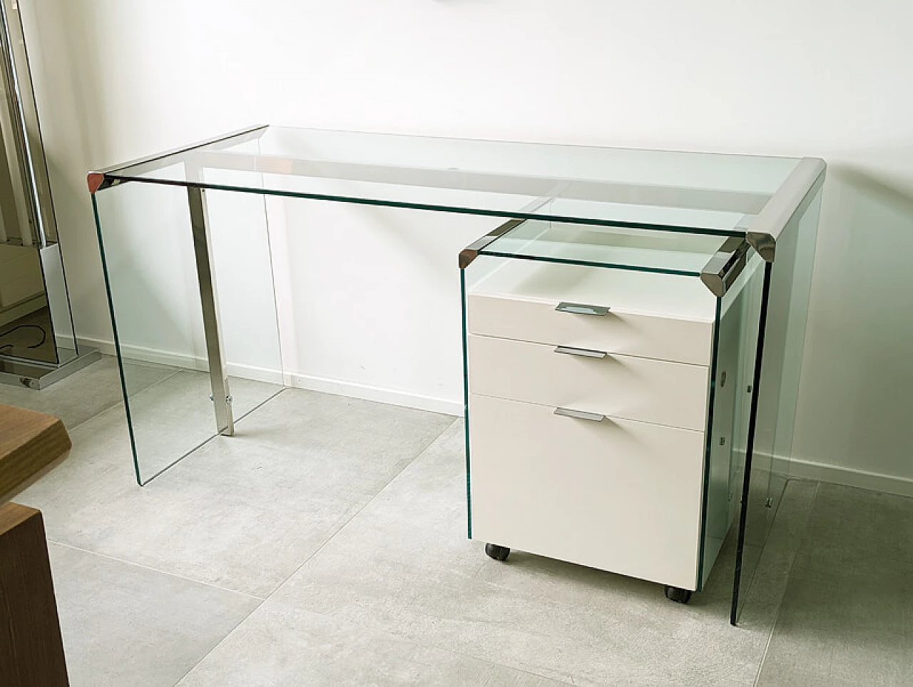 Glass, painted wood and chrome-plated metal desk by Gallotti and Radice, 1990s 11