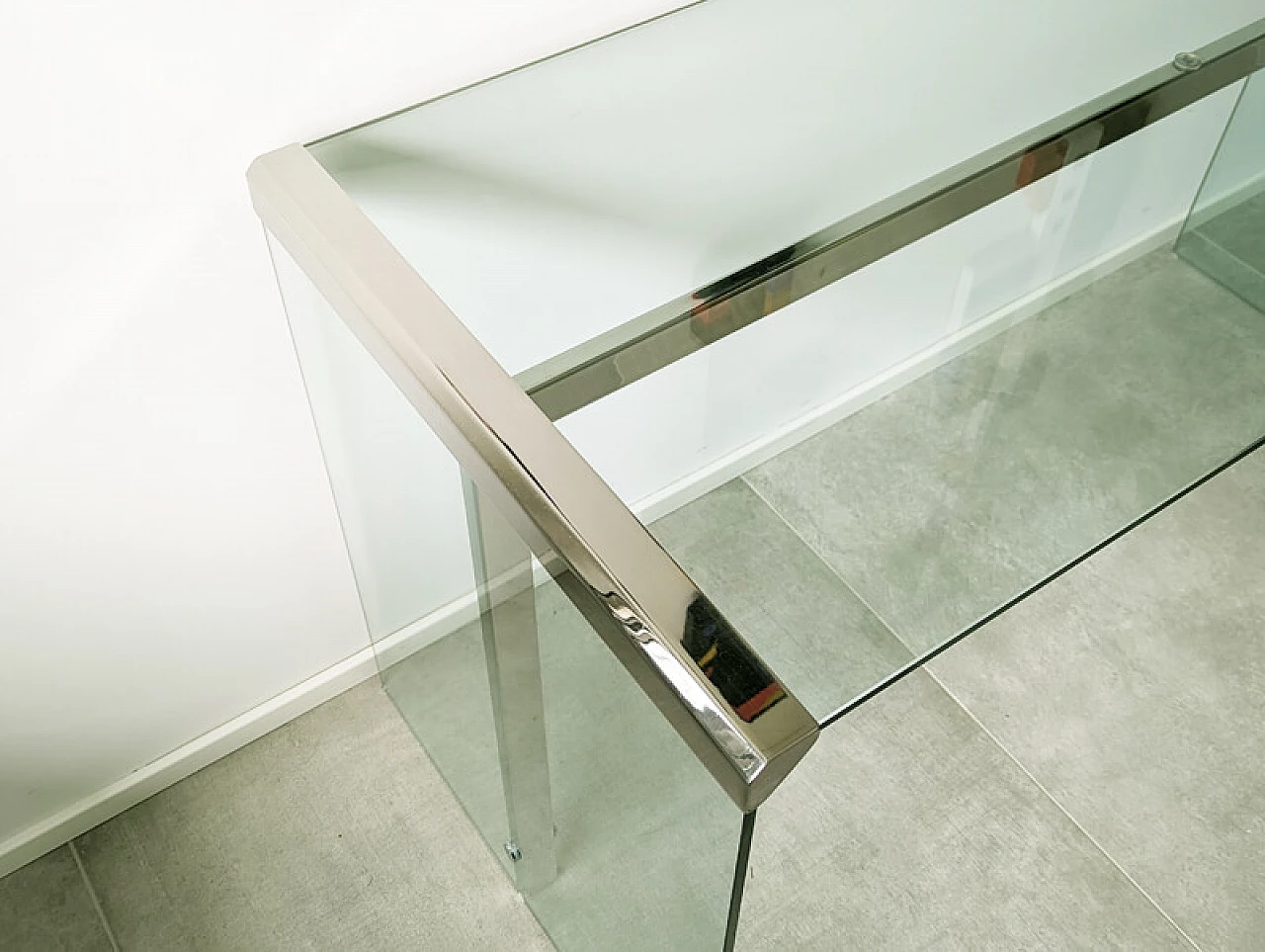 Glass, painted wood and chrome-plated metal desk by Gallotti and Radice, 1990s 14